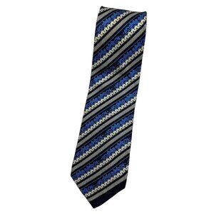 GIANNI VERSACE Men's 100% Silk Necktie LUXURY Tie Blue Baroque Logo W:3.7" EUC